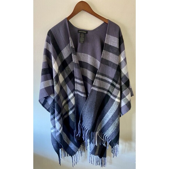 Banana Republic Cashmere Blend Blanket Wrap Purple Plaid One Size Soft Cozy - Picture 1 of 12
